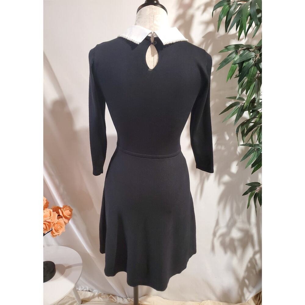 Vtg BCX Pearl Peter Pan Pearl Collar Knit Dress Sz XS Wednesday Addams Goth Y2K - Picture 2 of 12